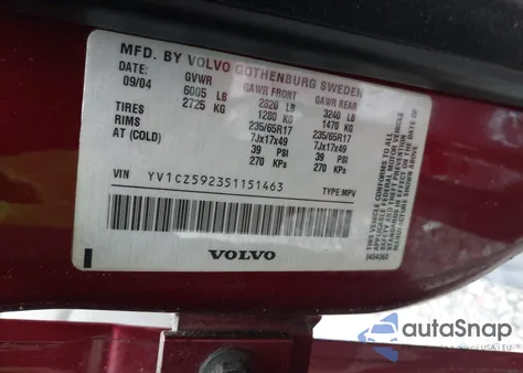 2005 Volvo Xc90 2.5T Awd z USA, uszkodzony, nr VIN YV1CZ592351151463